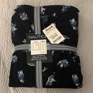 Nautica Black Fleece Men’s Sleepwear Set with Blue Bear Print